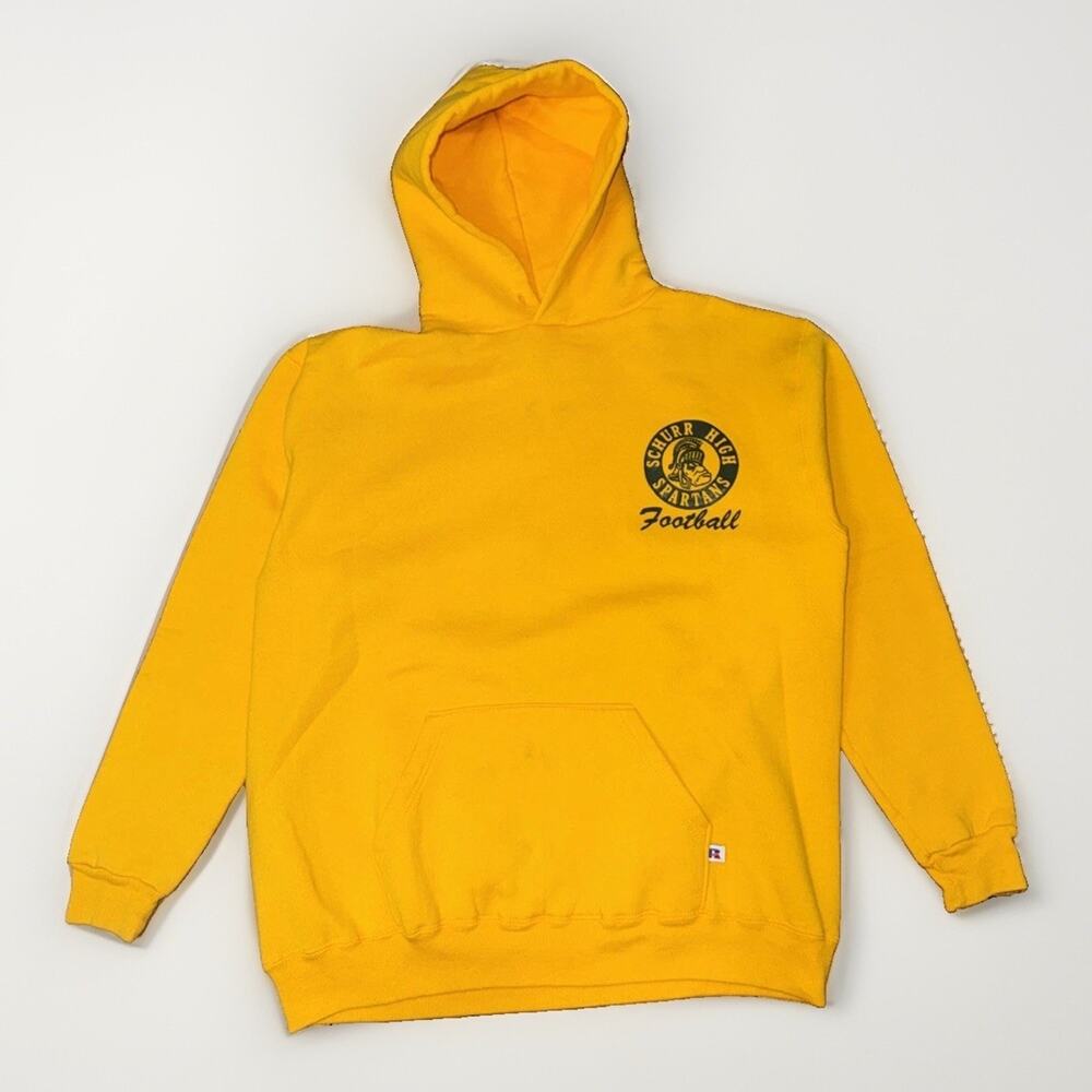 Vintage Made In USA Russell Athletic Hoodie Yellow 22x25 XL Retro Physical Ed